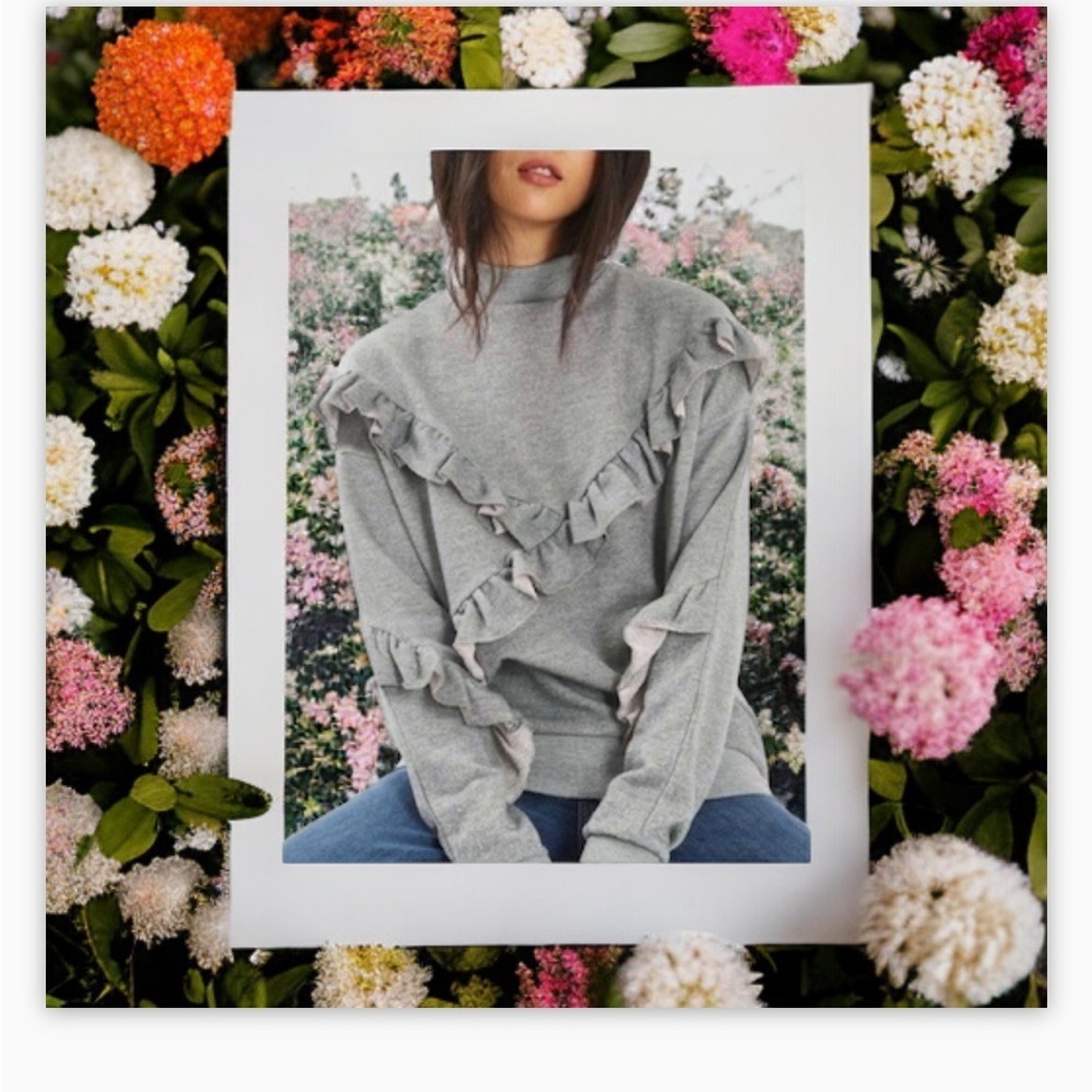 Women's Topshop Metallic Grey Ruffle Detail Sweatshirt Sz 6-8 NWOT​​​​🍂​
